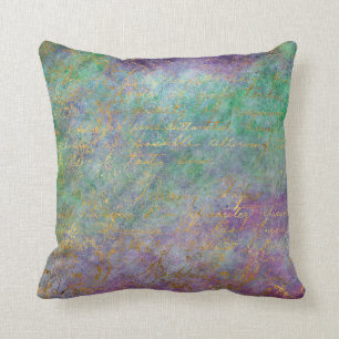 Gold Script on Purple and Green Throw Pillow