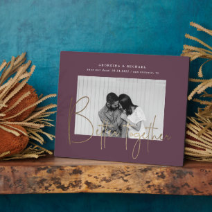 gold script one photo save the date engagement pla plaque