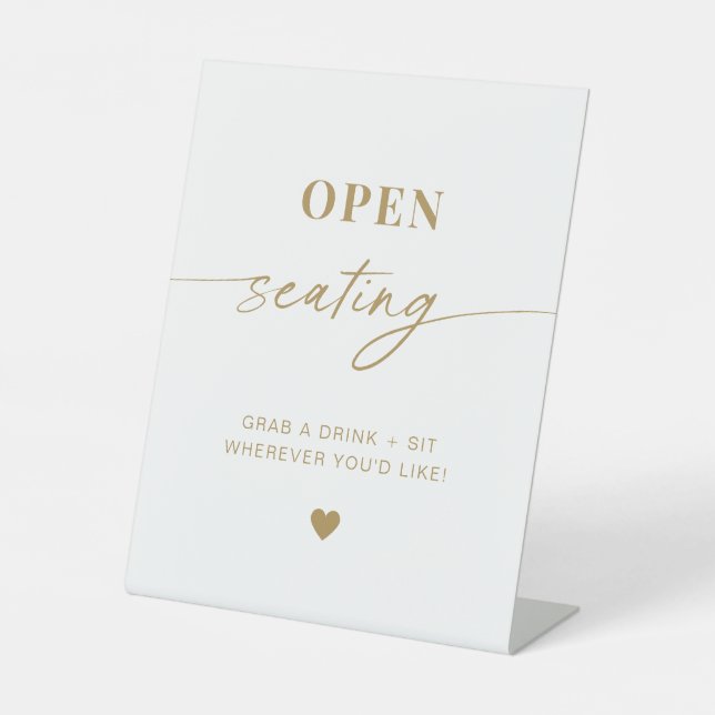 Gold Script Open Seating Sign, Find Your Seat Pedestal Sign (Front)