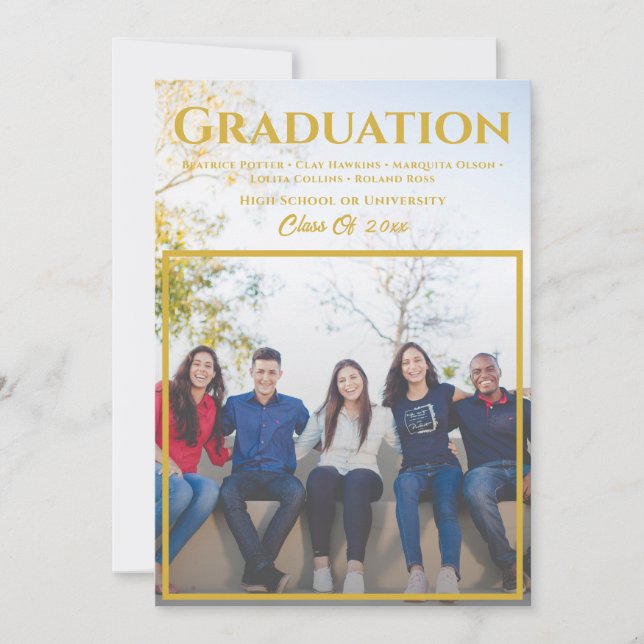 Gold Script Overlay | Group Photo Graduation Announcement (Front)