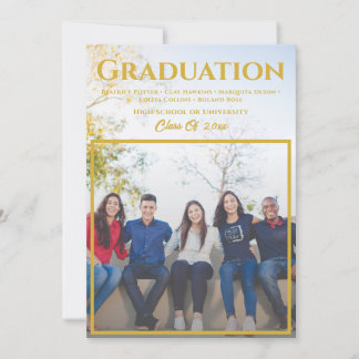 Gold Script Overlay | Group Photo Graduation Announcement