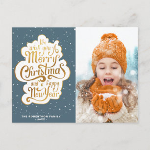 gold script photo christmas holiday postcard