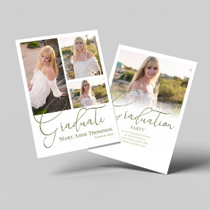 Gold Script Photo Collage Graduation Party Invitation