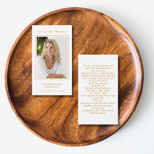 Gold Script Photo Funeral  Memorial Prayer Card