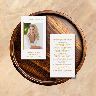 Gold Script Photo Funeral Memorial Prayer Card