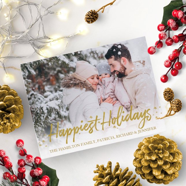 Gold Script Photo Happiest Holidays Christmas Postcard (Creator Uploaded)