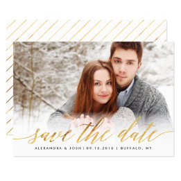 Gold Script Photo Save the Date in Faux Foil