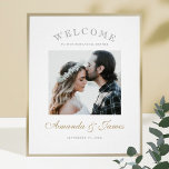 Gold Script Photo Wedding Rehearsal Dinner Welcome Poster<br><div class="desc">This simply chic photo wedding rehearsal dinner welcome poster template features a clean, modern design. Your first names are highlighted in a graceful, flowing script in an elegant hue called California Gold. We've chosen a simply classic look for "WELCOME' at the top, and arranged the letters in an arc, which...</div>