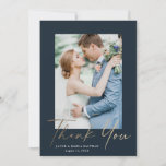 Gold Script Photo Wedding  Thank You Card<br><div class="desc">Gold script photo wedding elegant stylish modern thank you card. Part of a wedding collection. Colors can be changed.The backside includes a generic thank you message that you can personalize for each guest or remove it altogether if you prefer to hand right your thank you.</div>