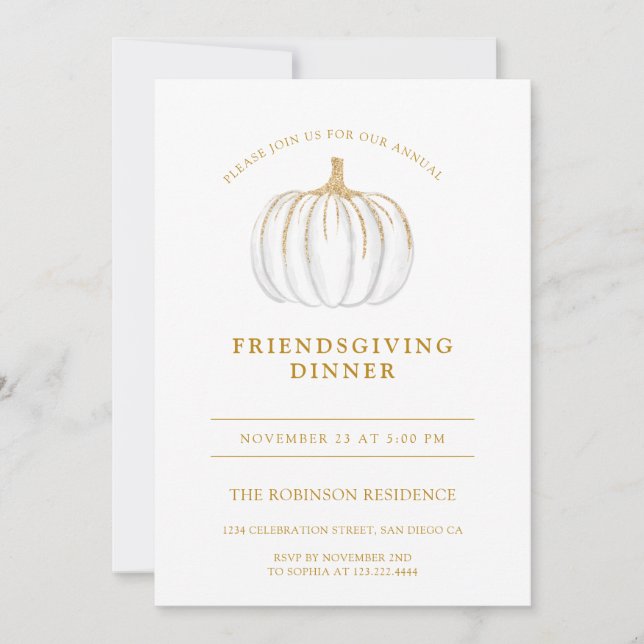 Gold Script Pumpkin Friendsgiving Thanksgiving  Invitation (Front)
