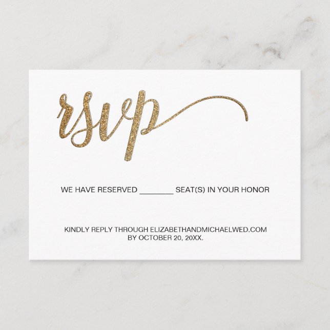 Gold Script QR code wedding website Seats reserved Enclosure Card (Front)
