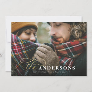 Gold script red plaid backer photo card