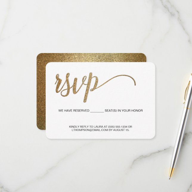 Gold Script RSVP without mailing Reserved Seat Card (Front/Back In Situ)