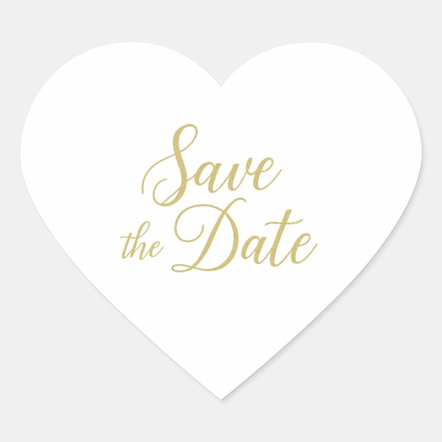 Gold Script Save the Date Heart Sticker – Elegant  (Front)
