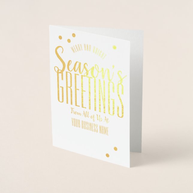 Gold Script Season's Greetings Business Holiday Foil Card (Front)