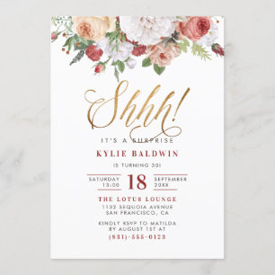 Gold Script Shhh! It's A Surprise Birthday Party Invitation