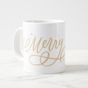 Gold Script Sparkly Bubbly Merry Holiday Gift Large Coffee Mug
