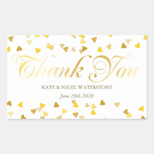 Gold Script Thank You and Golden Hearts Confetti Sticker