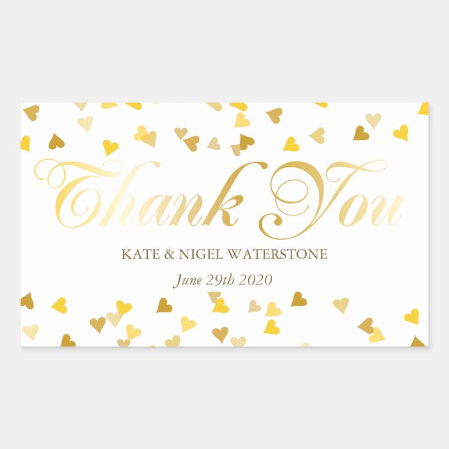 Gold Script Thank You and Golden Hearts Confetti Sticker (Front)
