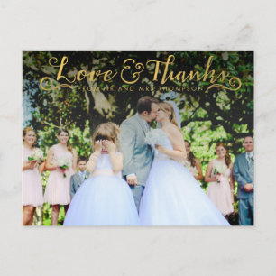Gold Script Typography Thank You Photo Postcard