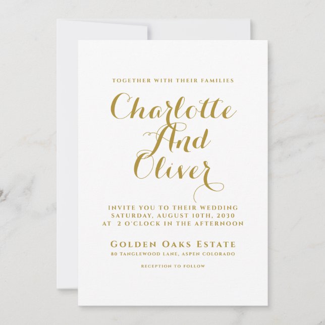 Gold Script Typography Wedding Invitation (Front)