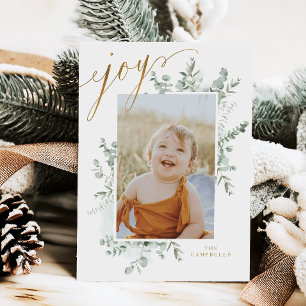 Gold Script Watercolor Eucalyptus Christmas Card