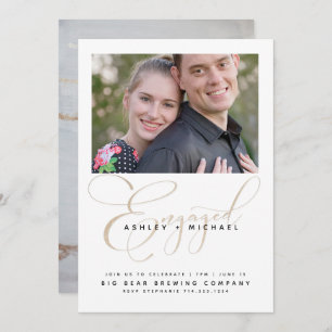 Gold Script Watercolor Photo Engagement Party Invitation