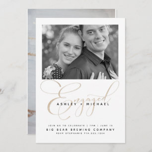 Gold Script Watercolor Photo Engagement Party Invitation