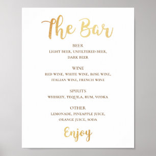 Gold script wedding drinks. Simple alcohol bar Poster