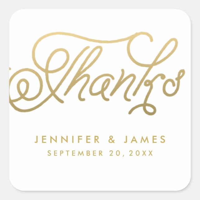 Gold Script Wedding Favour Thank You Stickers (Front)