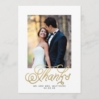 Gold Script Wedding Photo Thank You Card