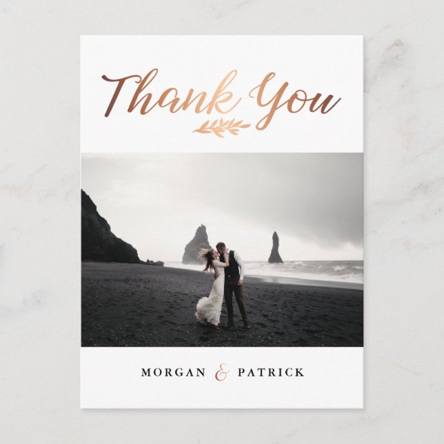 Gold Script Wedding Photo Thank You Postcard (Front)