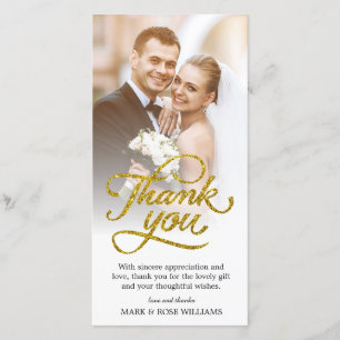 gold script   wedding thank you card