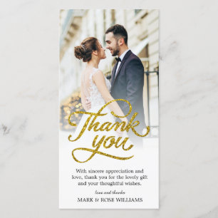 gold script   wedding thank you card