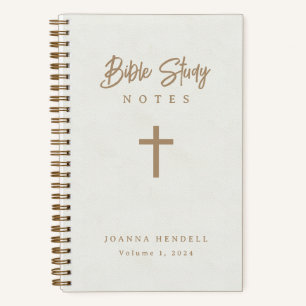 Gold Script White Leatherette Design Bible Study Notebook