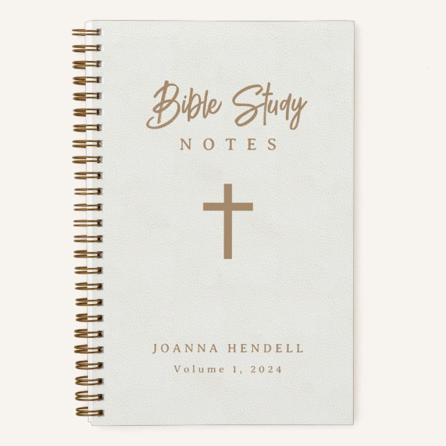 Gold Script White Leatherette Design Bible Study Notebook (Front)