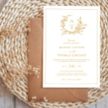 Gold Script Wildflower Crest Monogram Wedding  Invitation<br><div class="desc">Classic & elegant wildflower leafy crest and gold monogram wedding invitation.</div>