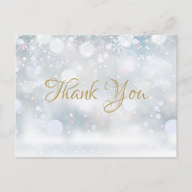 Gold Script Winter Snowflakes Business Thank You Postcard (Front)