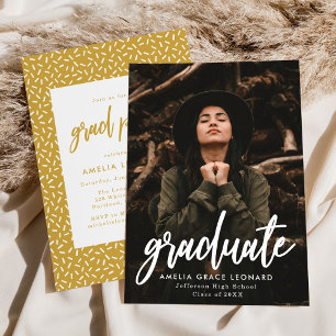 Gold Scripted Photo Graduation Party Invitation
