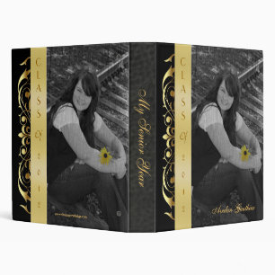 Gold Scroll Photo Black Graduation Album Binder