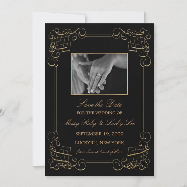 Gold Scroll Save the Date Annoucement (Front)