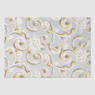Gold Scroll Swirl Grey Vintage Pattern Decoupage Tissue Paper