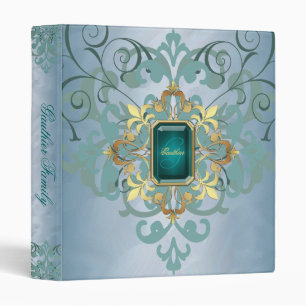 Gold Scroll Teal Jewel Monogram Family Album Binder