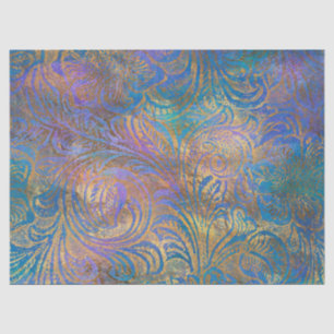 Gold Scroll Work on Purple, Pink, Blue Decoupage Tissue Paper