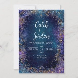 Gold Scrollwork Celestial Starry Night Wedding Invitation