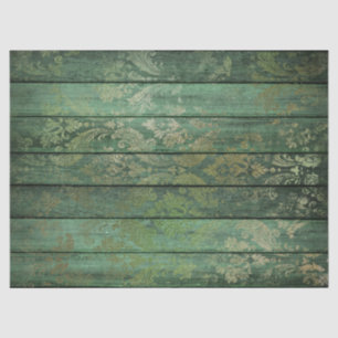 Gold Scrollwork on Green Wood Decoupage Tissue Paper