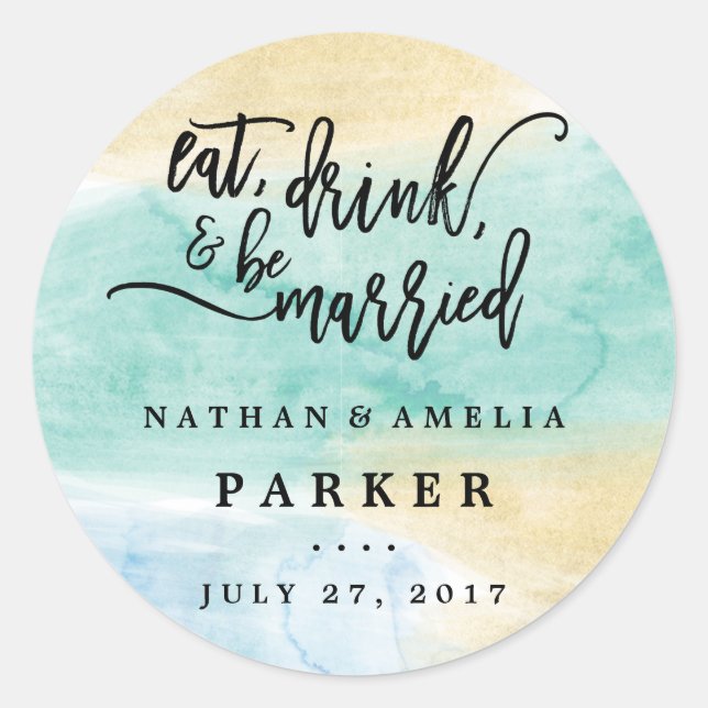 Gold Sea Green Blue Watercolor Wedding Sticker (Front)
