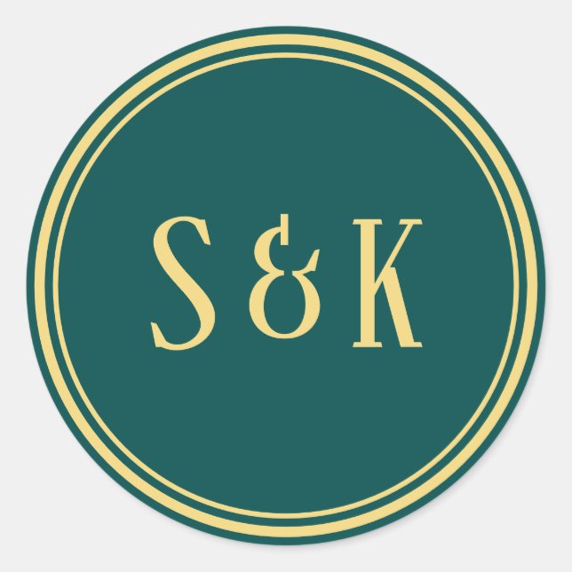 Gold Sea Green Monogram Envelope Seal (Front)