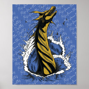 Gold Sea Monster Serpent Ocean Waves Poster