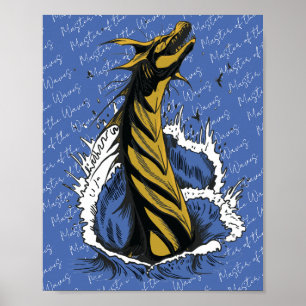 Gold Sea Monster Serpent Ocean Waves Poster
